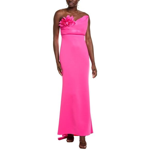 Badgley Mischka Womens3D Floral Bodice Scuba Gown, Pink